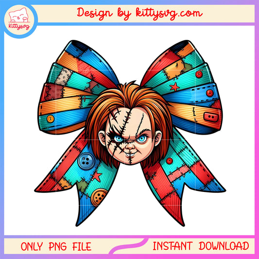 Chucky face bow halloween design png, child's play chucky png