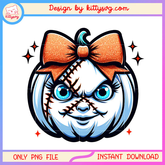 Chucky face pumpkin halloween design png, chucky costume halloween png