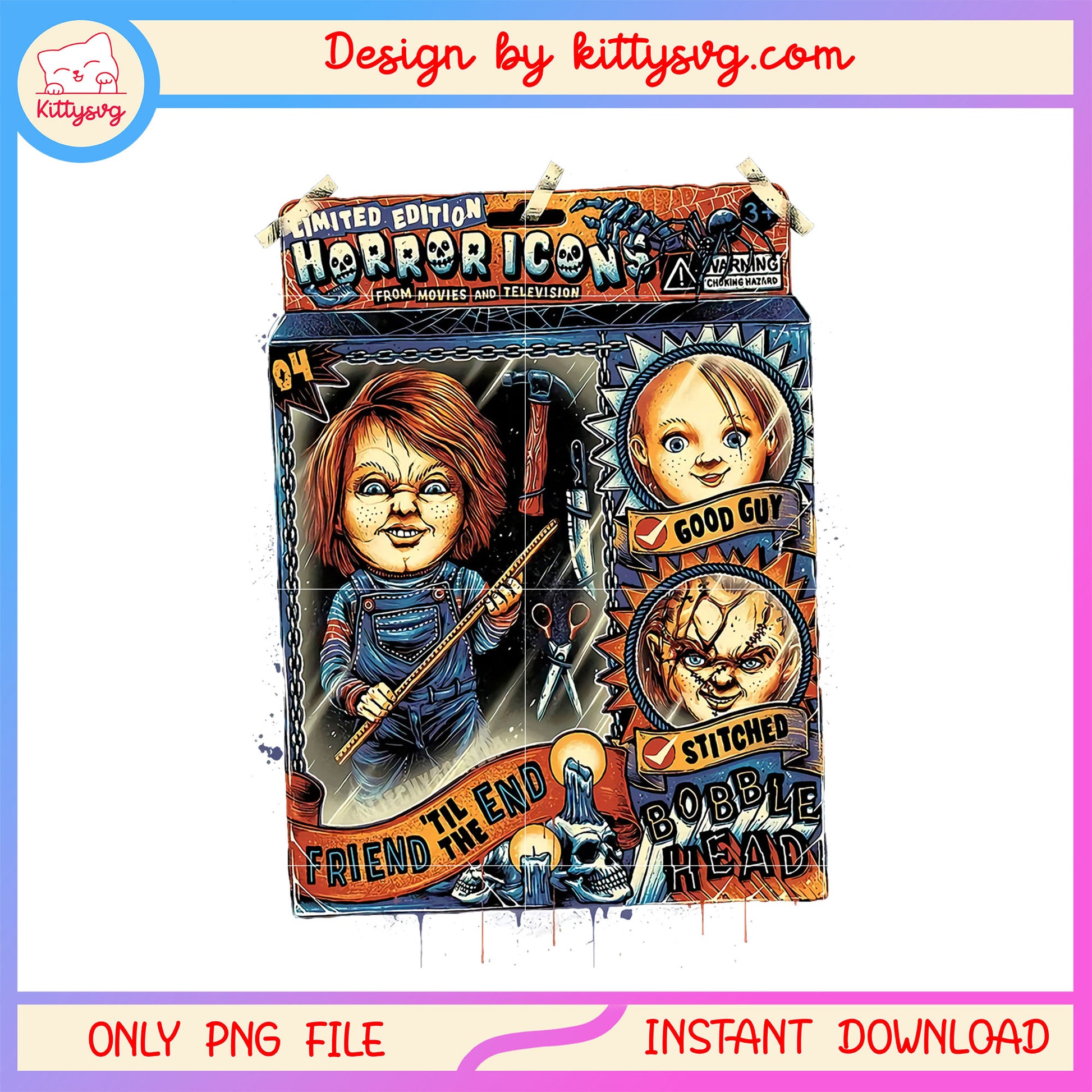 Chucky friend till the end bobblehead toy png, chucky horror toy png
