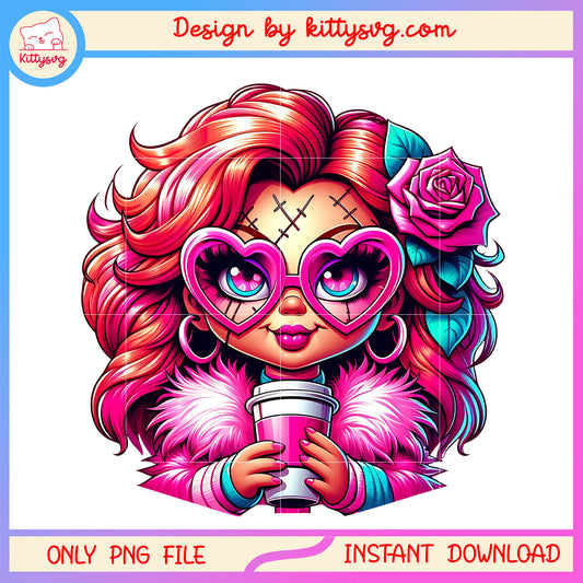 Chucky horror coffee valentine day png, child's play png, valentine png