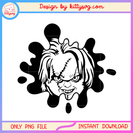 Chucky ink stain outline png, Chucky drawing png, chucky fanart png
