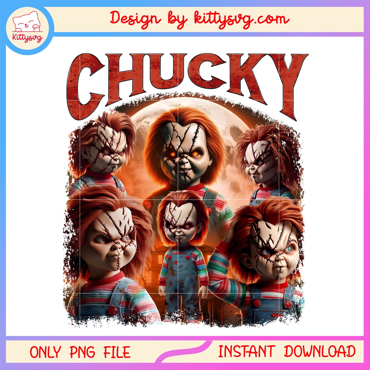 Chucky portrait collage poster png, chucky child's play scary png