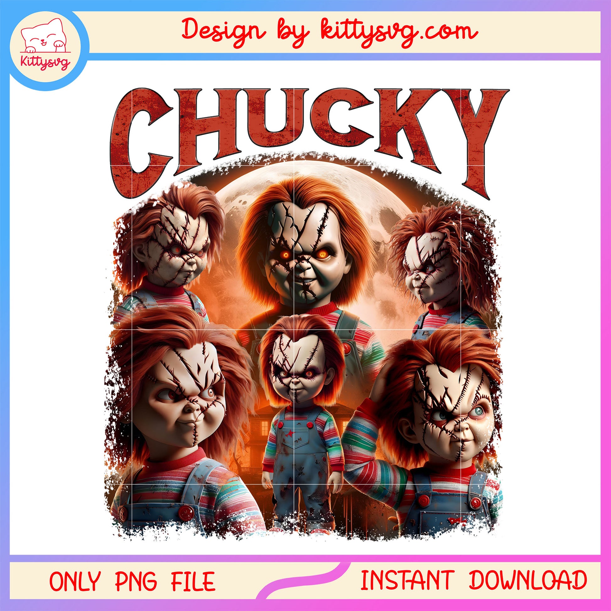 Chucky portrait collage poster png, chucky child's play scary png