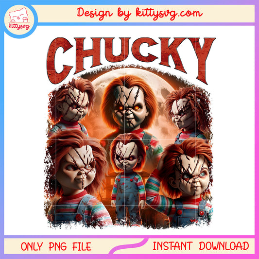 Chucky portrait collage poster png, chucky child's play scary png