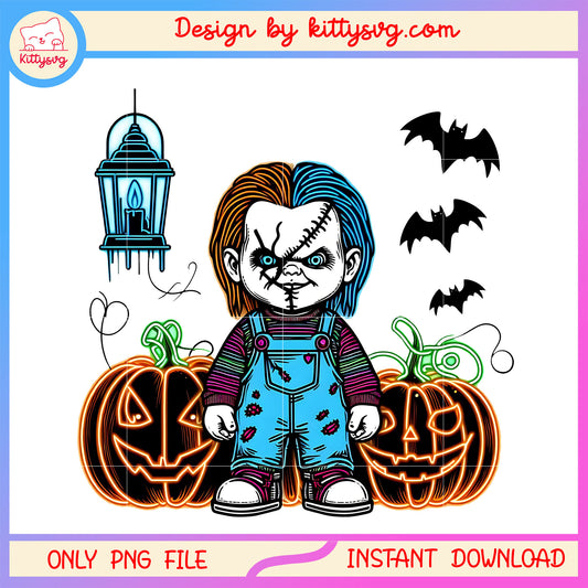 Chucky pumpkin halloween design png, chucky child's play movie png