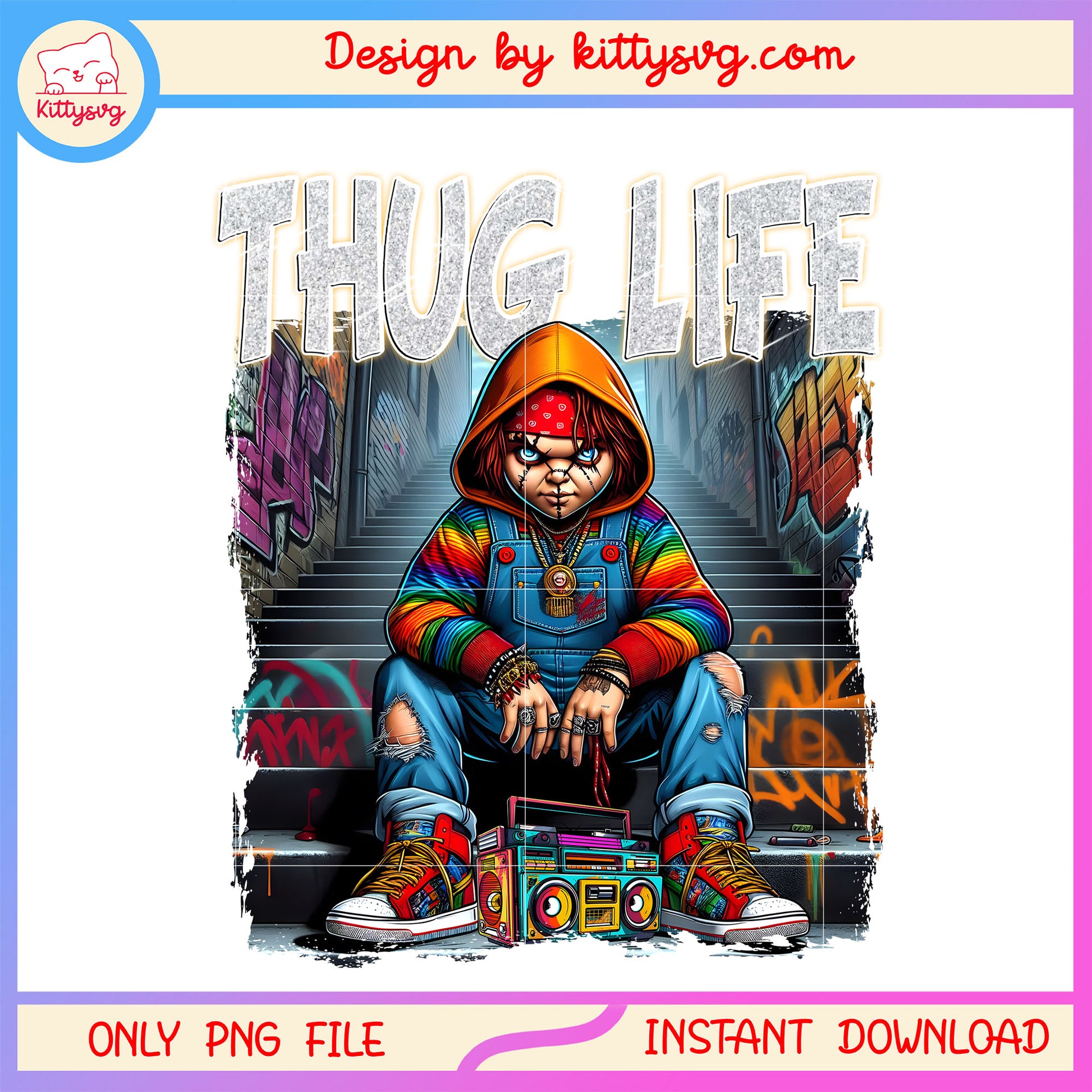 Chucky radio hip hop thug life png, chucky movie png, thug life png