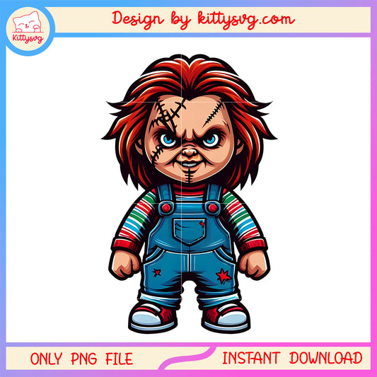 Chucky smiling chibi horror png, chucky chibi png, horror doll png