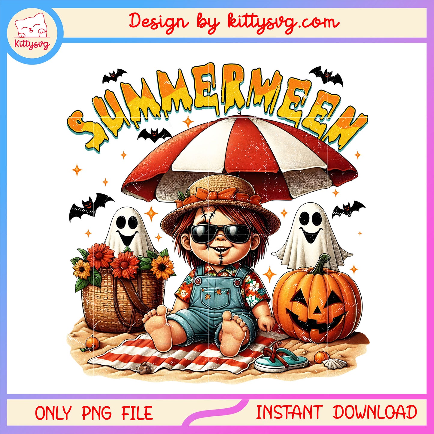 Chucky summerween png,  child's play png, horror summer vibes png