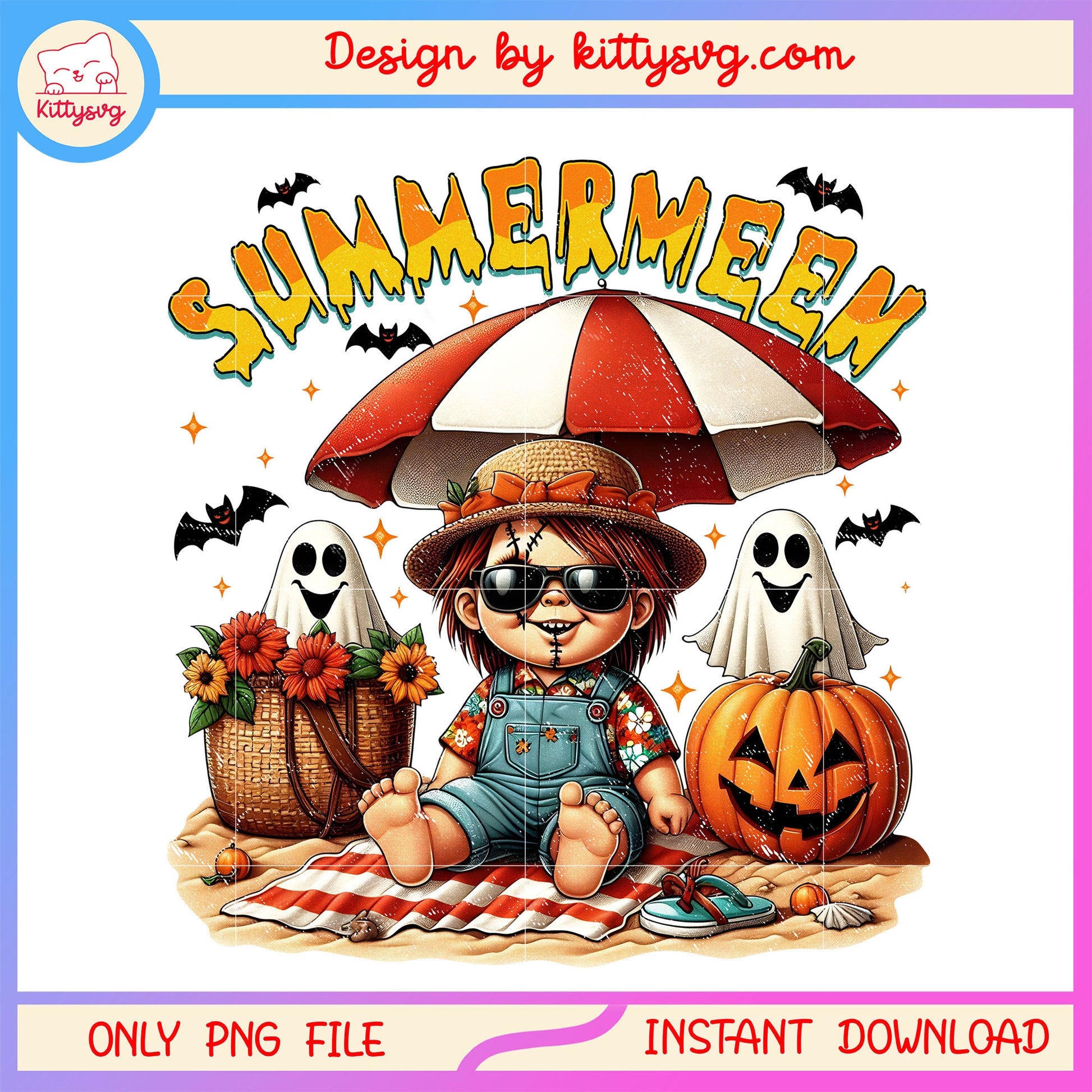 Chucky summerween png,  child's play png, horror summer vibes png