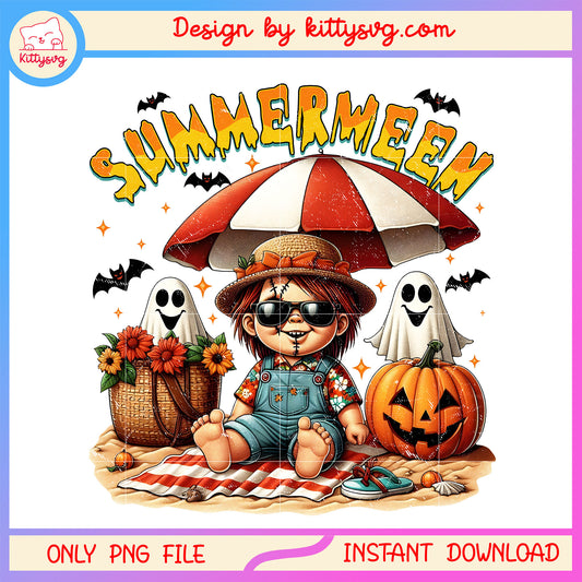 Chucky summerween png,  child's play png, horror summer vibes png