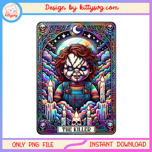 Chucky the killer cloudy fantasy tarot card png, halloween tarot card png