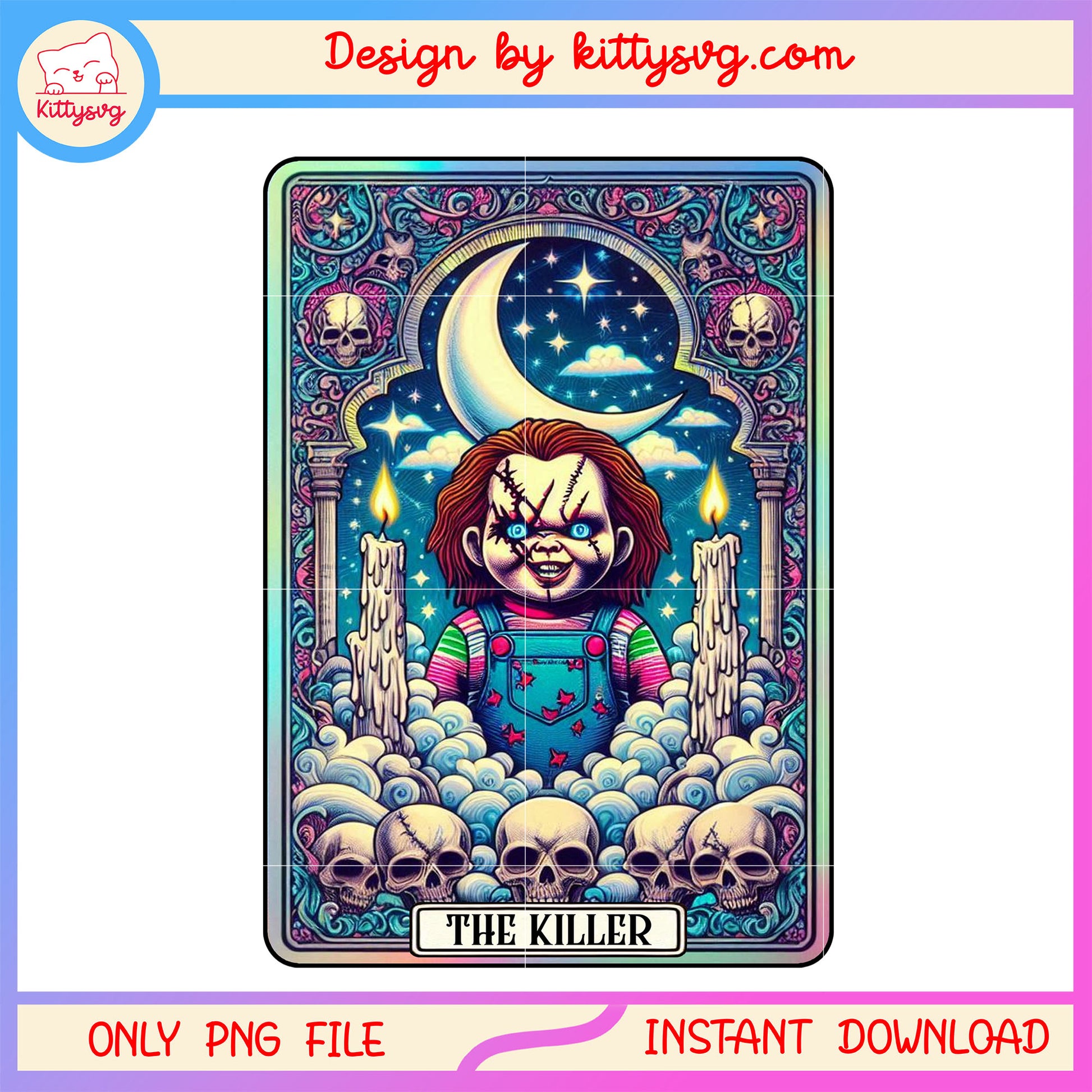 Chucky the killer skull fantasy tarot card png, scary tarot card png