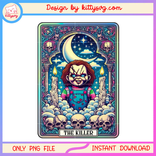 Chucky the killer skull fantasy tarot card png, scary tarot card png