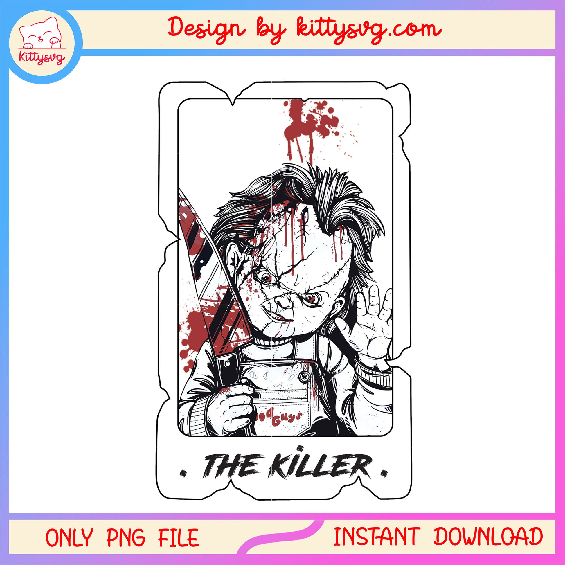 Chucky the killer tarot card design png, tarot card png, the killer png