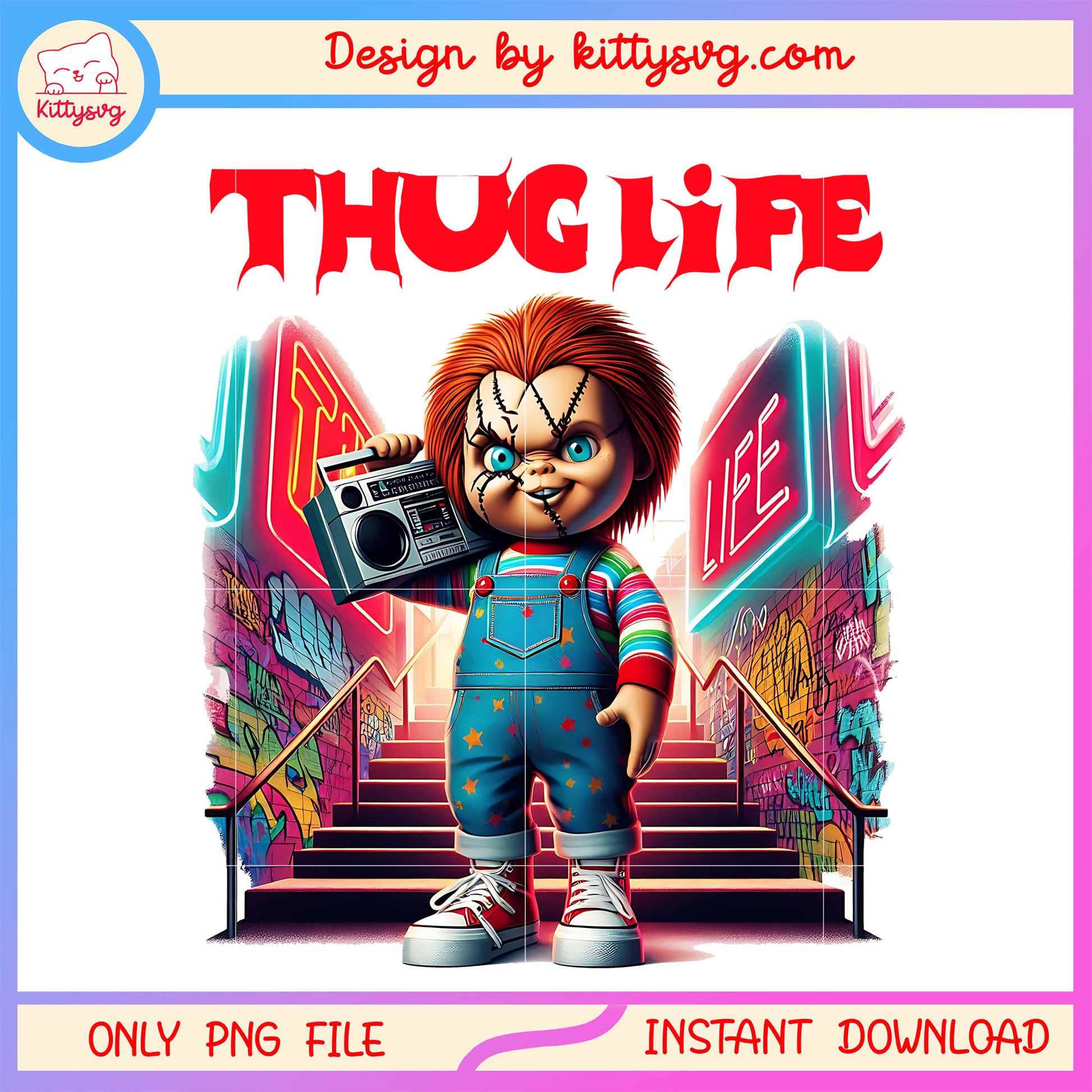 Chucky thug life design png, thug life png, horror child's play png