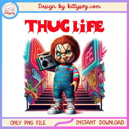 Chucky thug life design png, thug life png, horror child's play png