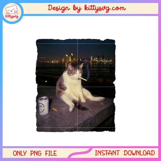 Cigarette kitten smoking cat meme design png, funny cat png