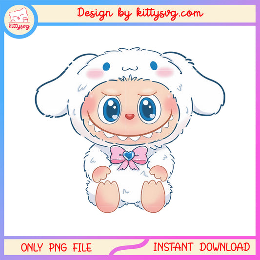 Cinnamoroll character labubu costume design png, labubu costume png