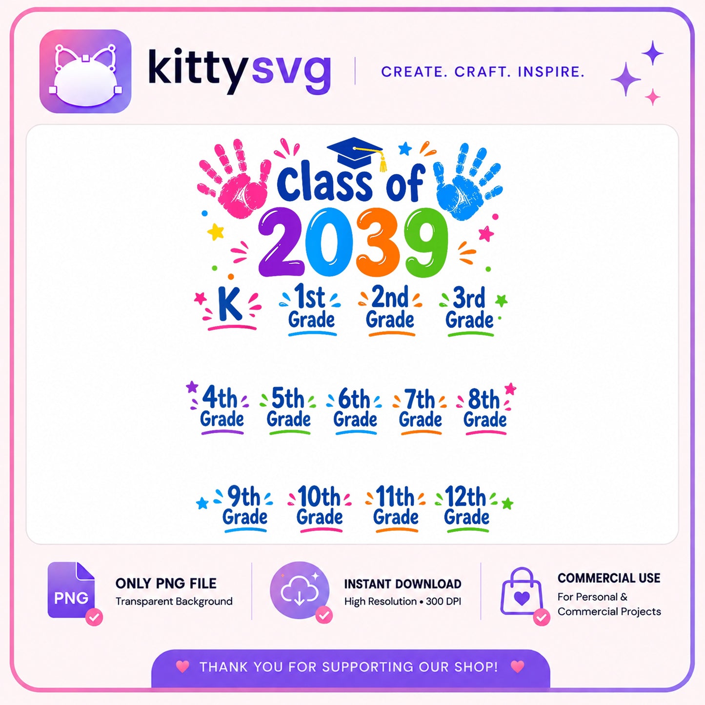 Class Of 2039 PNG Bundle, Back To School PNG, Grade PNG