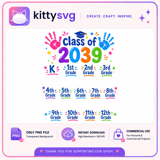 Class Of 2039 PNG Bundle, Back To School PNG, Grade PNG