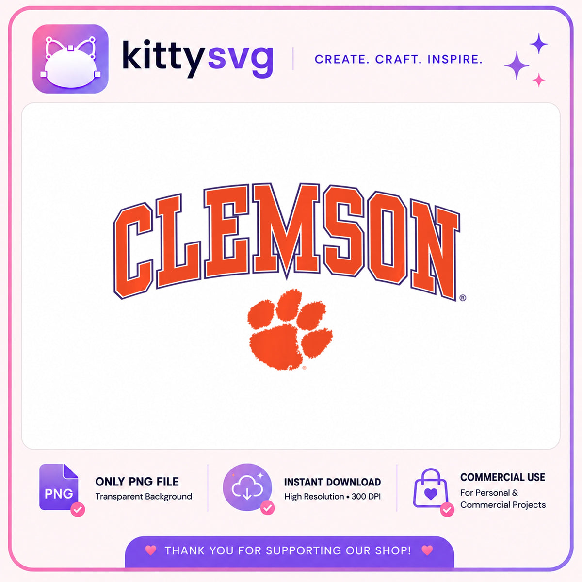 Clemson Tigers Arch Logo PNG, Clemson Paw Print PNG, College PNG