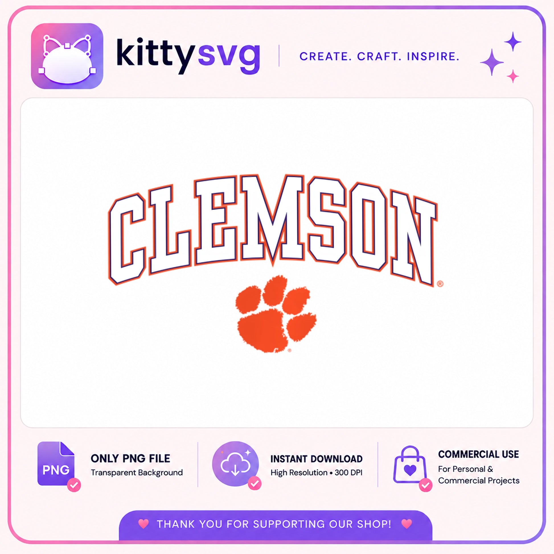 Clemson Tigers Arch Logo PNG, Clemson University PNG, Tigers Paw PNG
