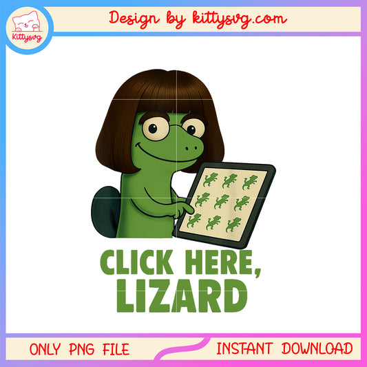 Click here lizard girl meme design png, funny lizard png