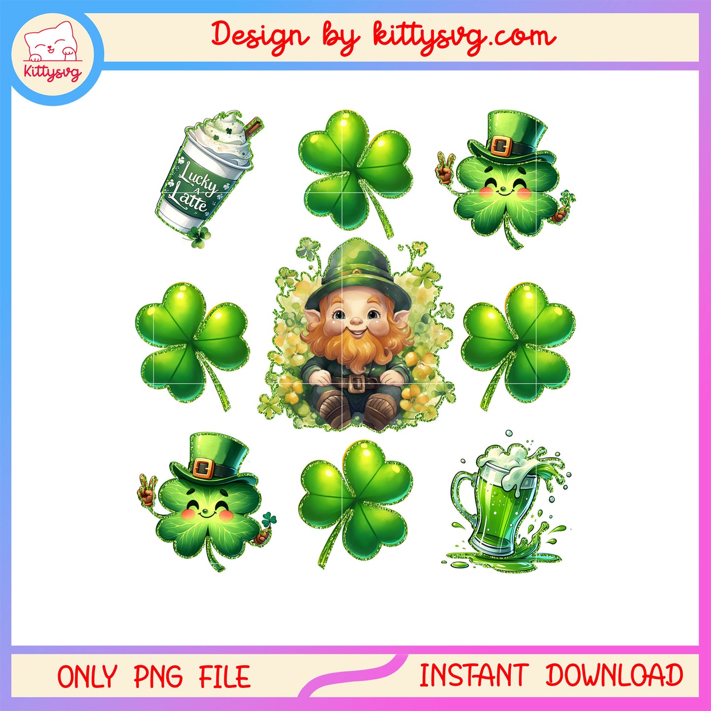 Clover and character green patrick png, st patrick's day png