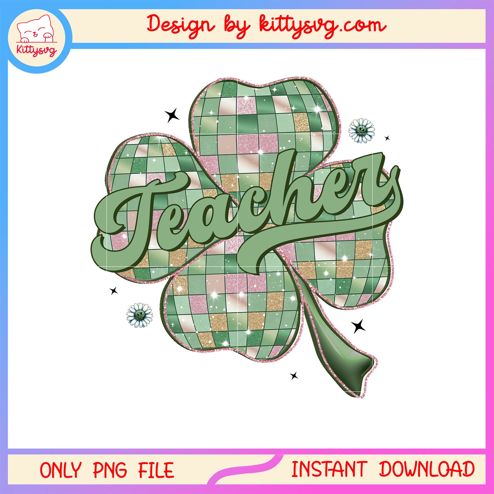 Clover teacher twinkle sticker png, st. patrick's day clover png