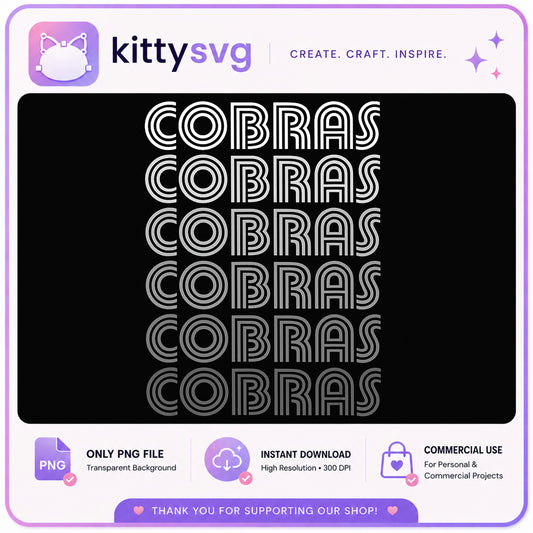 Cobras Retro Repeat Text PNG, School Mascot PNG, Team Spirit PNG