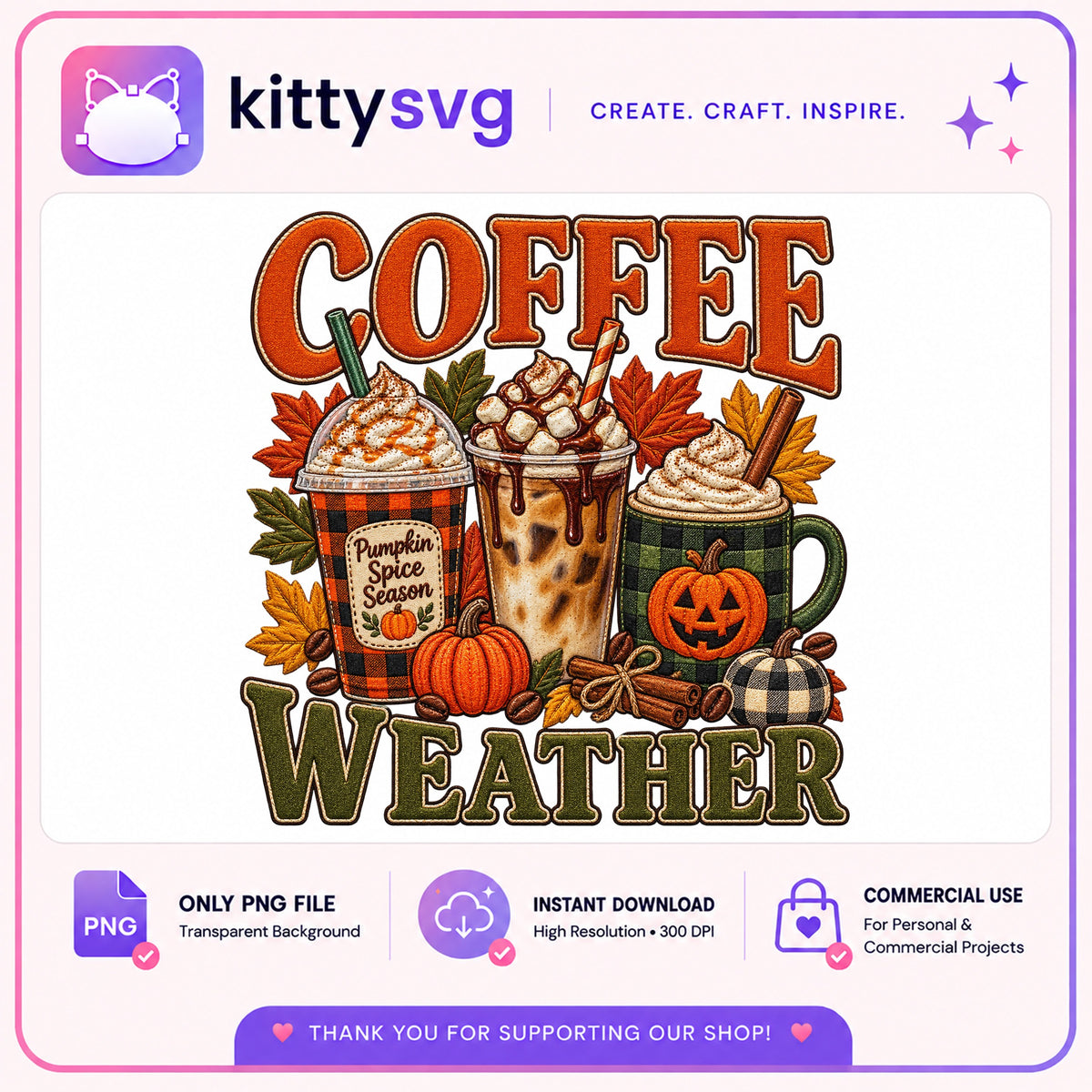 Coffee Weather Pumpkin Spice Season PNG, Fall Coffee PNG, Halloween PNG