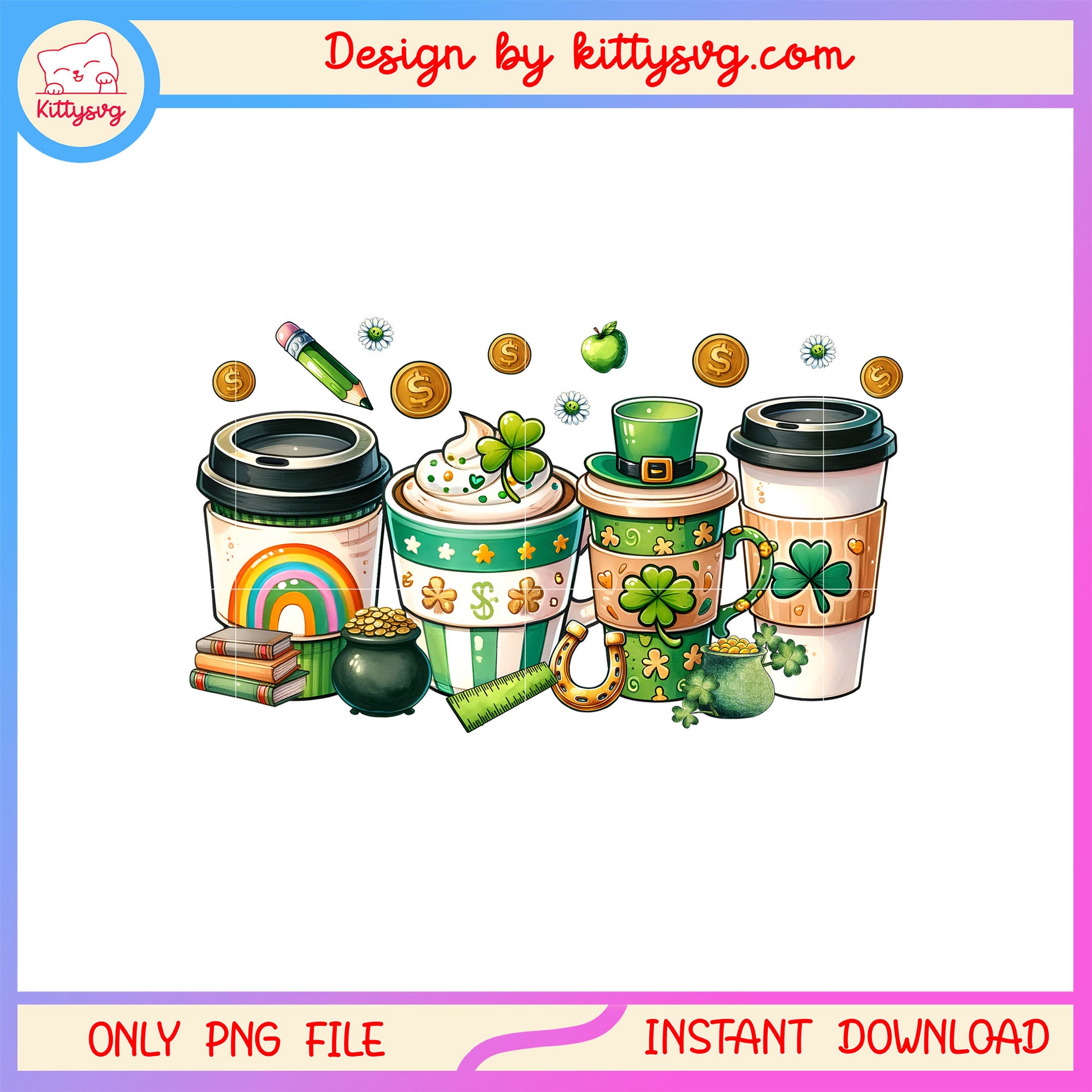 Coffee and tea green patrick png, st patrick's day drinks png (2)