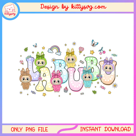 Colection of labubu macaron drawing design png, labubu pop mart png