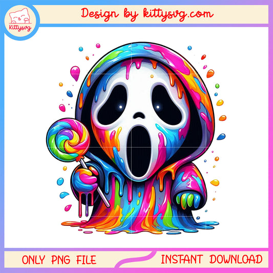 Colorful ghostface  and lolipop design png, ghostface fan art png