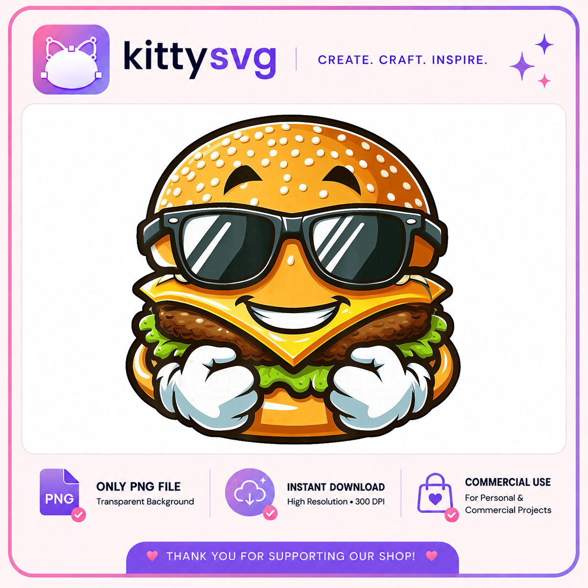 Cool Burger Character Clipart, Funny Food Mascot, Burger PNG