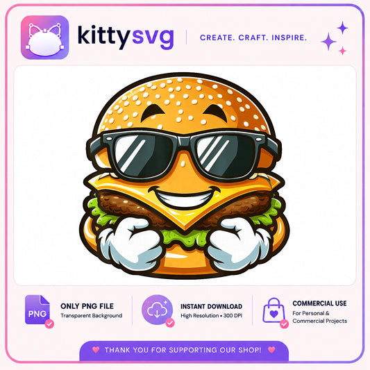 Cool Burger Character Clipart, Funny Food Mascot, Burger PNG