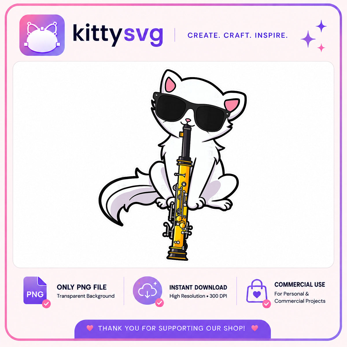 Cool Cat Playing Clarinet PNG, Cute Cat Music Clipart, Cat PNG