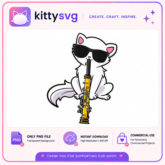 Cool Cat Playing Clarinet PNG, Cute Cat Music Clipart, Cat PNG