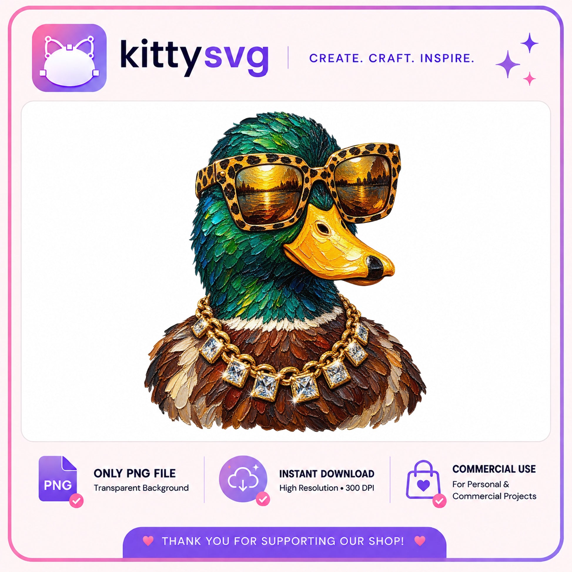 Cool Duck With Sunglasses PNG, Mallard Duck Clipart, Trendy Duck PNG