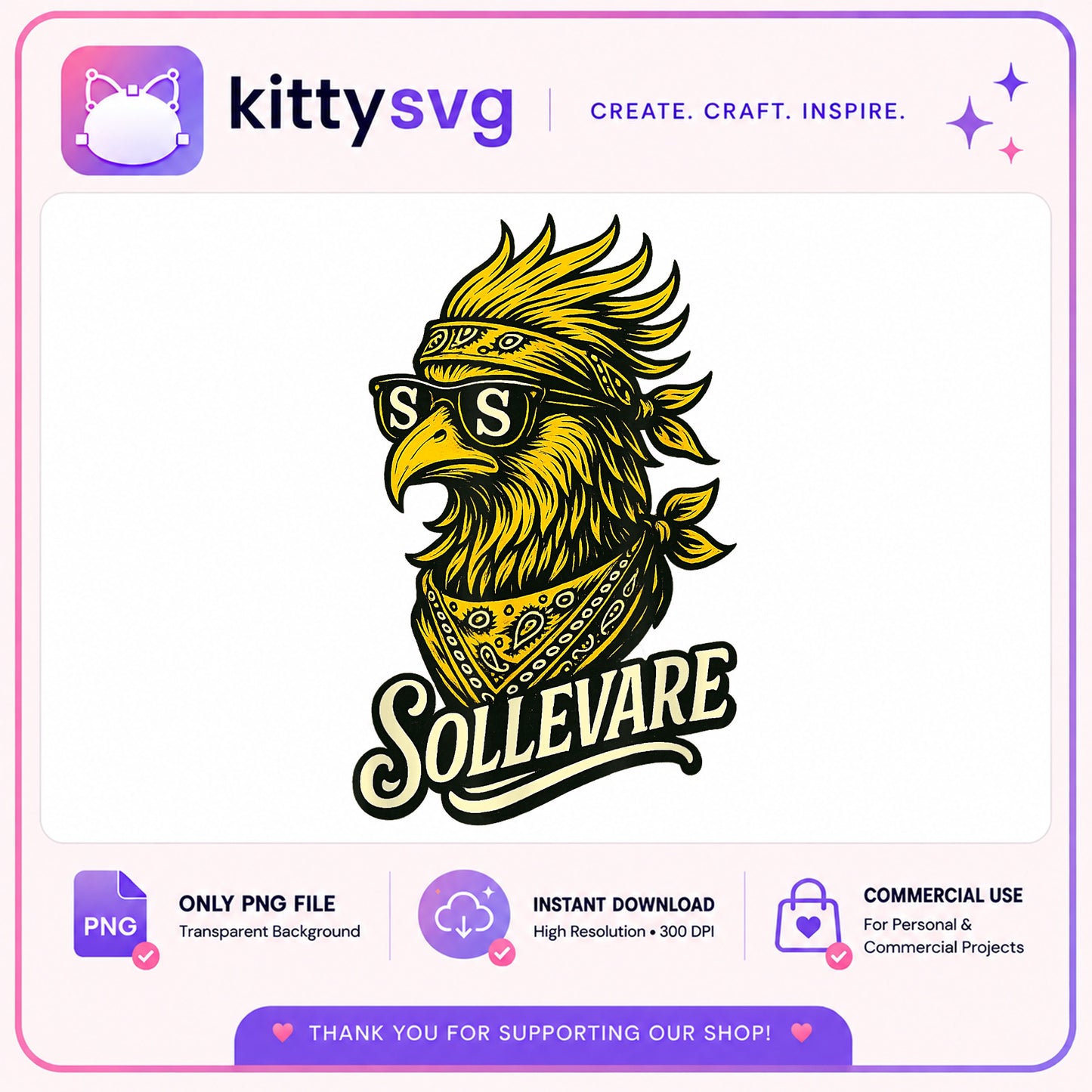 Cool Eagle Mascot Logo PNG, Bandana Sunglasses Bird, Retro PNG