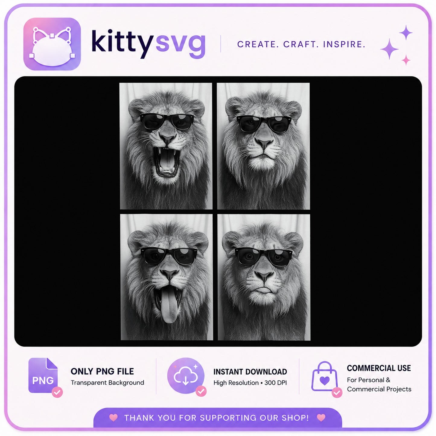 Cool Lion With Sunglasses PNG, Funny Lion Clipart, Animal PNG