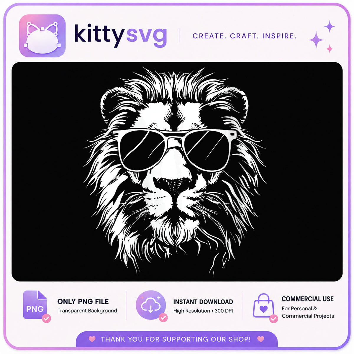 Cool Lion With Sunglasses PNG, Lion Face Clipart, Lion Head PNG