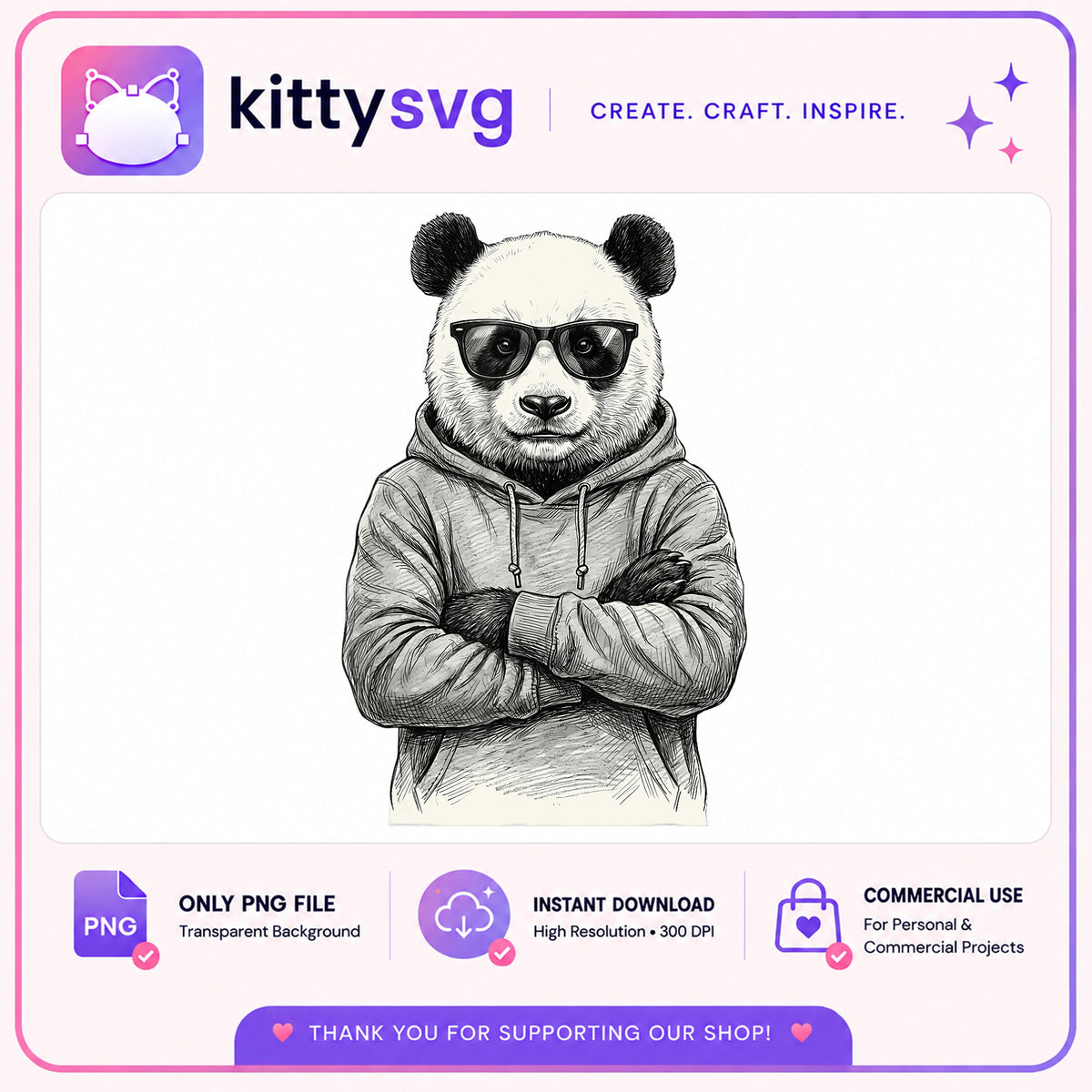 Cool Panda With Sunglasses PNG, Panda Hoodie Clipart, Panda PNG