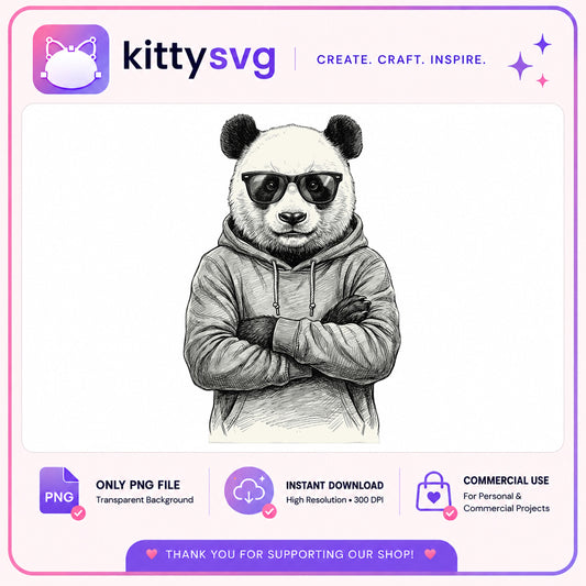 Cool Panda With Sunglasses PNG, Panda Hoodie Clipart, Panda PNG