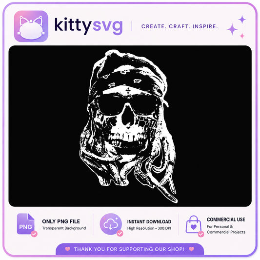 Cool Skull With Bandana And Sunglasses PNG, Gangster Skull PNG, Rock Skull PNG