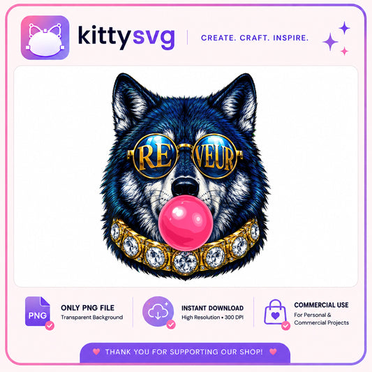 Cool Wolf Bubblegum PNG, Wolf With Sunglasses PNG, Drip Wolf PNG