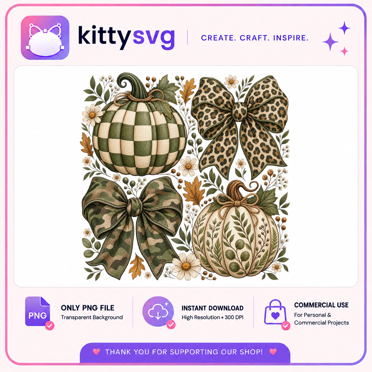 Coquette Pumpkin Bow PNG, Fall Halloween PNG, Leopard Camo PNG