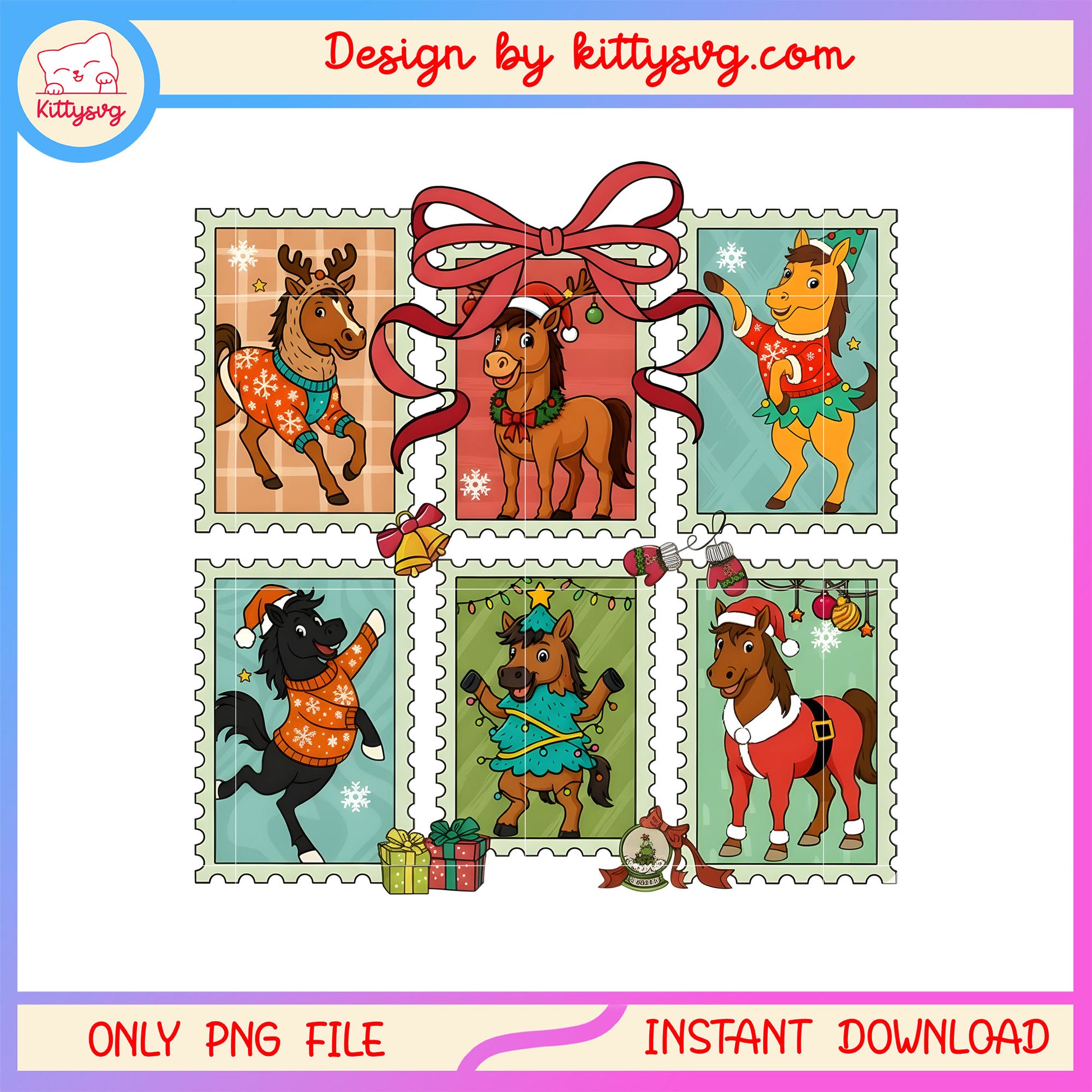 Coquette baby cute horse christmas frame design png, merry x'mas png