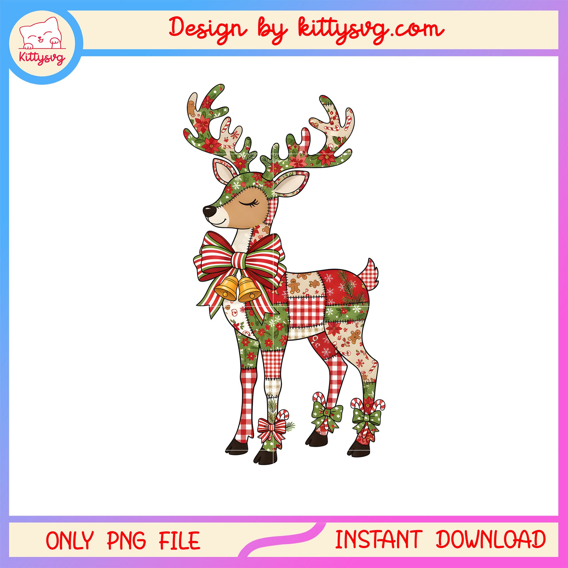 Coquette bow bell reindeer christmas png, christmas gift ideas png