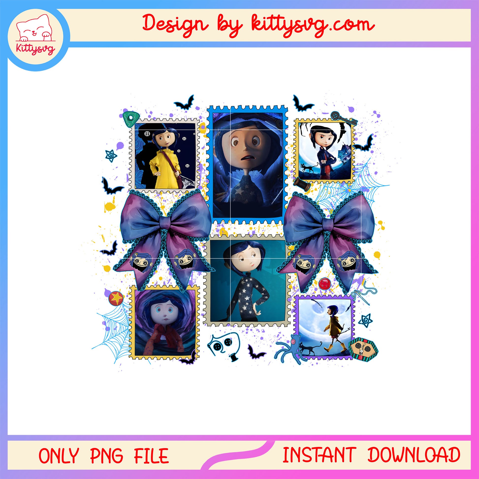 Coquette bow coraline character halloween png, coraline images png